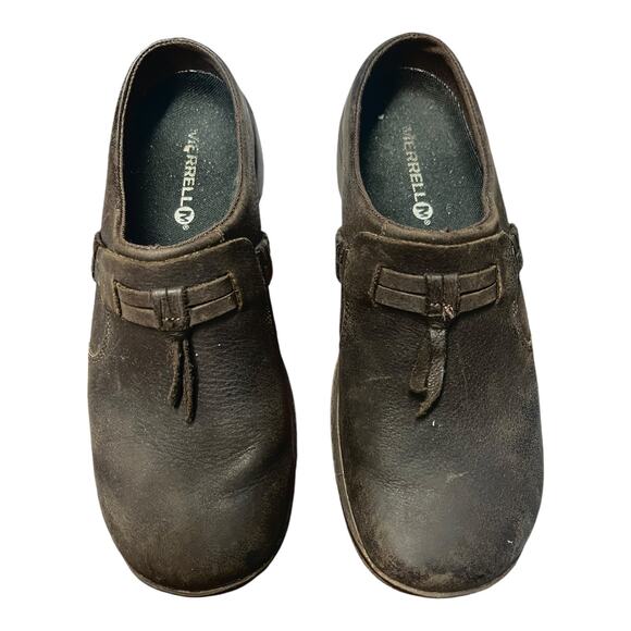 MERRELL Encore Bracken Brown Leather Braided Slide Q2 Slip On Shoe 6.5 Mules GUC - Picture 8 of 8